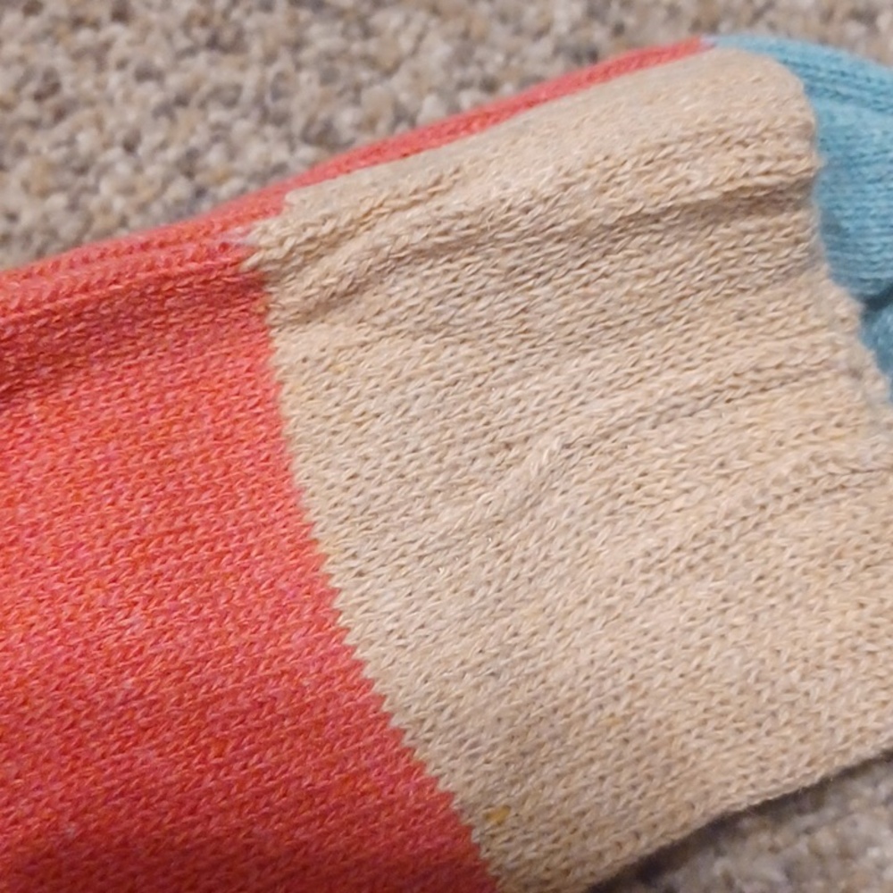 Colorblock Women's Crew Socks - Coral, Tan & Light Blue - Picture 2 of 2